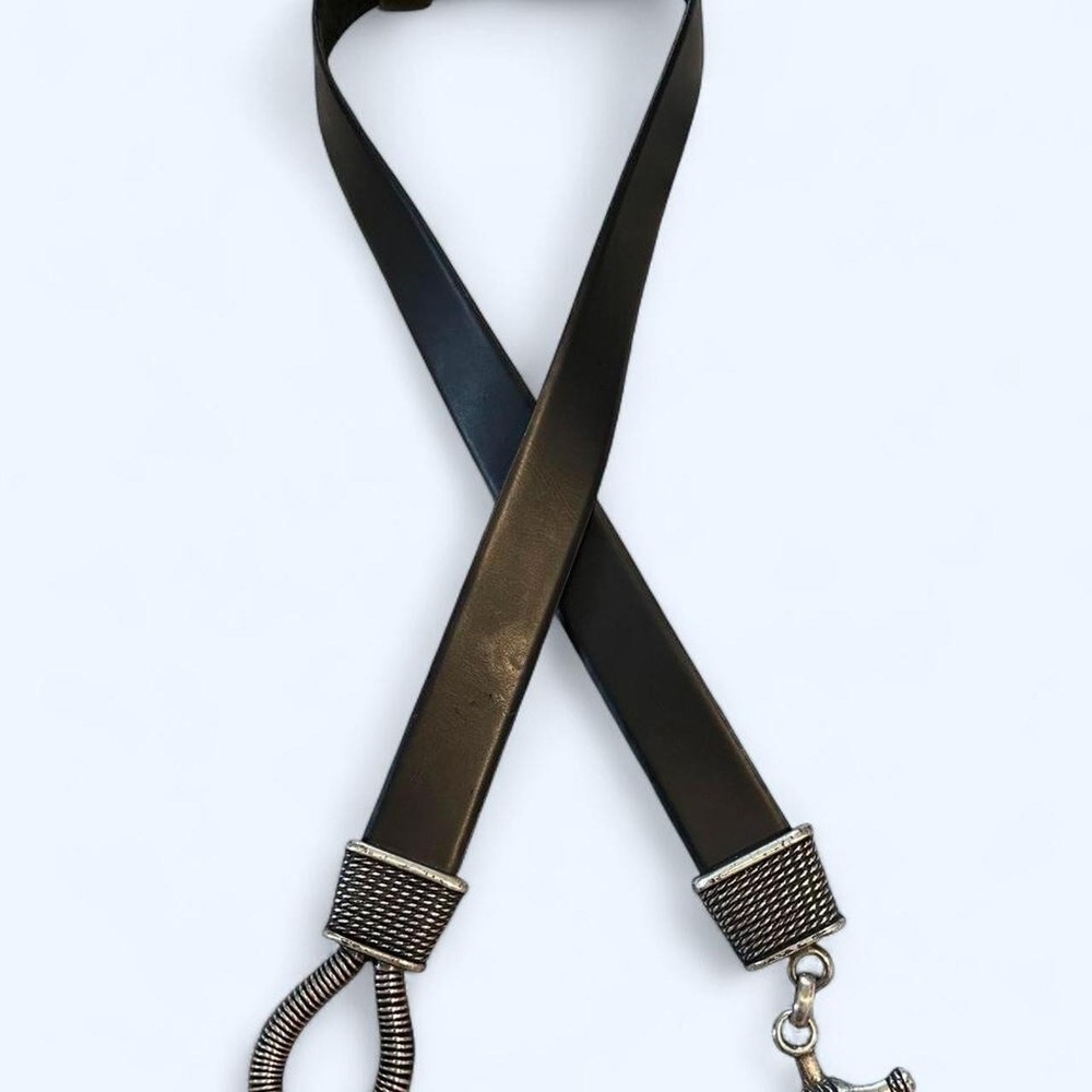 Vintage Cipriani Black Leather Adjustable Belt with Silver Hook Buckle size M L
